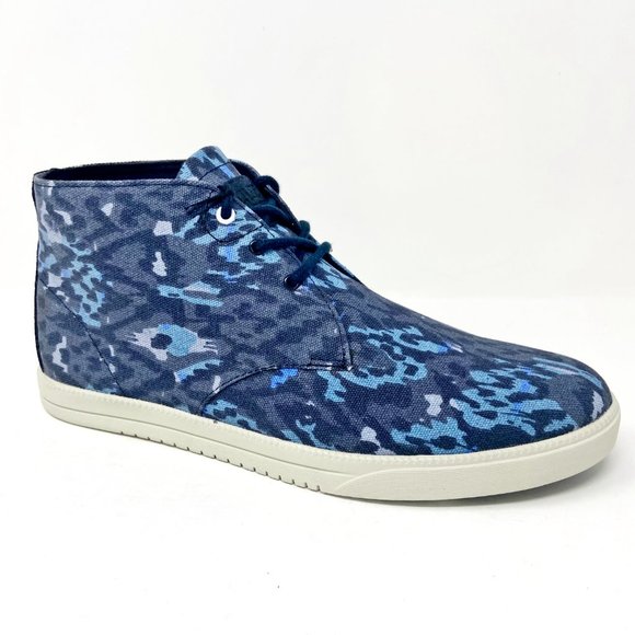 Clae Strayhorn Textile Midnight Batik Blue Mens Canvas Mid Casual Sneakers - Picture 2 of 5
